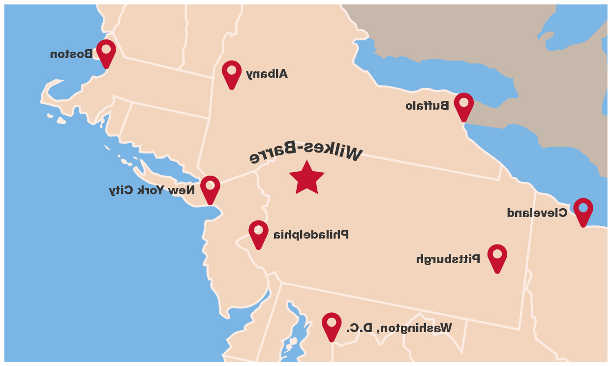 美国东北部地图以及赌场官方网投与主要城市的距离.